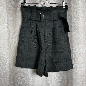 Ganni Gray Plaid Paperbag High Waist Dress Shorts Kalamata